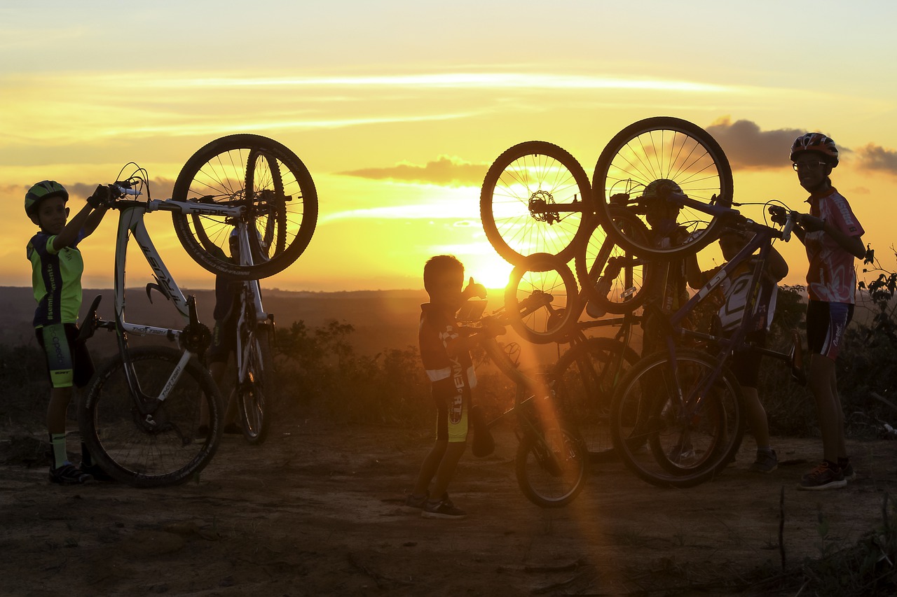Kids at Sunset with Bikes