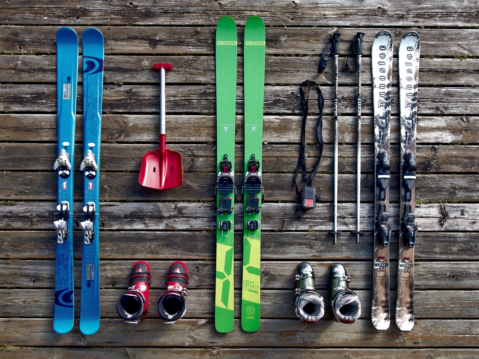 Ski's, Boots, poles, and shovel