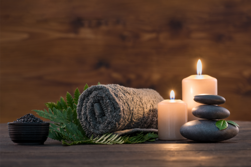 Spa Towel, Candel, and Rocks