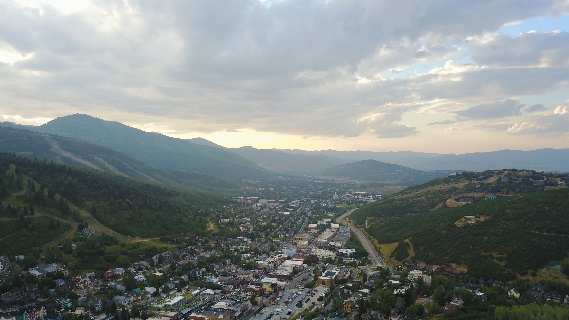 Park City Main Street aerial shot during Summer